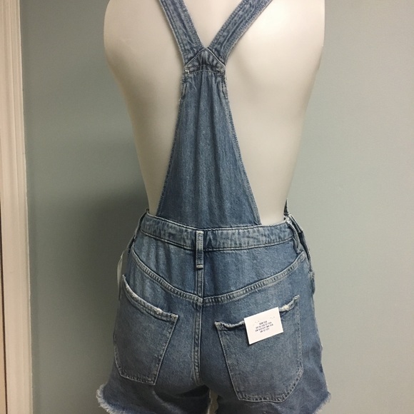 H&M Distressed Blue Denim Overall Jean Shorts - Picture 6 of 12